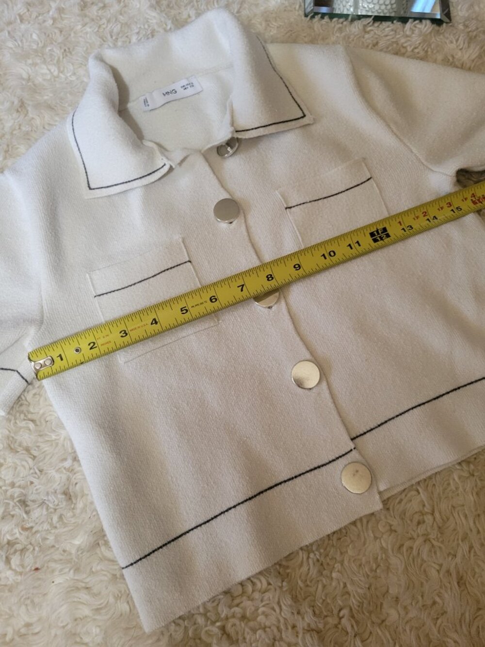 MNG Ivory Tailored Button Front Cardigan Sweater | Short Sleeve | Nordstrom | XS - Picture 8 of 11